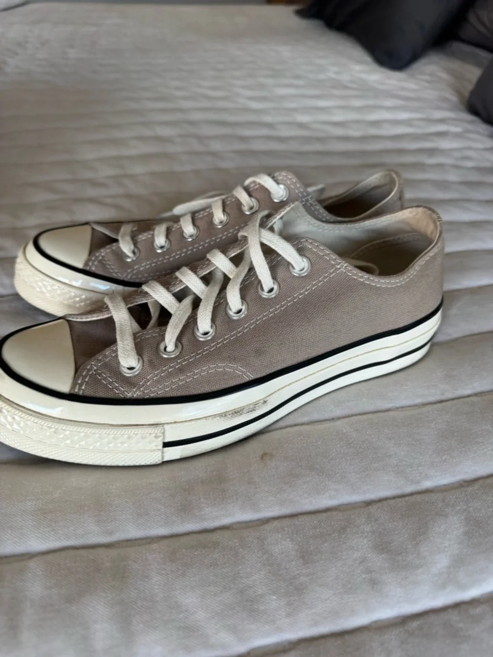 Converse Low Top Canvas Sneakers in Taupe and White - Picture 3 of 3
